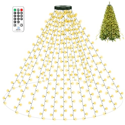 litogo Lichterkette Weihnachtsbaum, 2M 400LED 16 Stränge Christbaumbeleuchtung mit Fernbedienung, 8 Modi Timer Weihnachtsbaumbeleuchtung mit Ring Innen Außen für 1.5-2.7M Weihnachten Tannenbaum