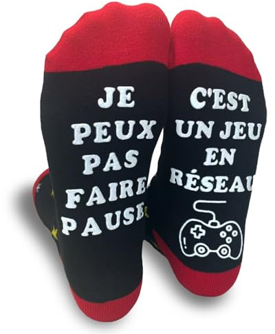 PLAYFUL SMILE Chaussettes Humour Homme 43-46 Chaussette de Cadeaux Rigolotes Homme Anniversaire Noel Fête des Pères Anniversaire Papa Grand Pere Ado Garçon Cadeau (Noir+Rouge)