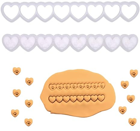 BAKERLOGY Emporte-pièce Friandises d’Entraînement pour Chiens (8 Cœurs avec Empreintes de Pattes) avec Éjecteur – Moule Facile pour Snacks Maison