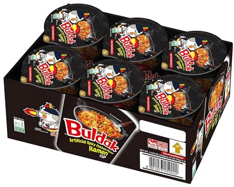 Bulldak Hot Chicken Flavour Ramen Cup – Black – 70g x 6 | Korean Spicy Instant Noodles | Halal | Cup Noodle Multipack