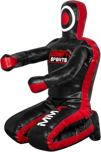 Comfy MMA Dummy Boxing Grappling Dummy Punching Bag Brazilian BJJ JIU Jitsu Sitting Position Dummy Wrestling Martial Arts Judo Karate Training Dummy – Leather – UNFILLED 70'' (Black)