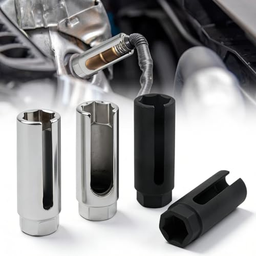 BAIFULAI Lot de 4 douilles pour capteur d'oxygène : 8 mm et 18 mm Clé pour sonde lambda avec large découpe latérale, sondes lambda, clés pour éviter d'endommager les fils
