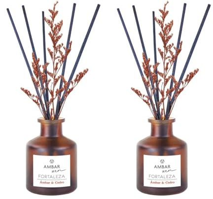 TIENDIFY - Ambientador Mikado Decorativo Ambar | 40 ml con Flor Ornamental | Difusor de Varillas para hogar Oficina y salón Ideal para Espacios Interiores (2 Unidades, Ambar Cedro)