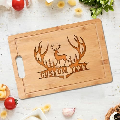 Planche à découper personnalisée en bois avec motif cerf – Planche à découper personnalisée, cadeau pour les couples, la famille, les amis, la pendaison de crémaillère ou Noël