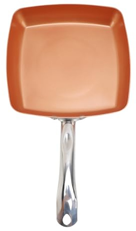 TOPINCN Poêle à Frire Carrée, Couleur Cuivre, Acier Inoxydable, Alliage D'aluminium, Revêtement de Poêle, Poêle à Fond composé
