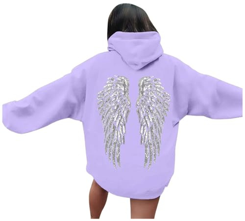 Sudadera con capucha mujer oversize informal chica adolescente sudadera cómoda con capucha de manga larga Y2k Hip Hop con estampado de alas de ángel manga larga sudadera para deporte fitness al aire