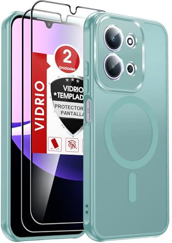 LeYi Funda Magnética para Redmi 15C/15 C 4G/5G/Xiaomi Poco C85 4G Compatible con MagSafe [2X Protector de Pantalla] Movil Carcasa Antigolpes Helada Translúcida Antihuellas Cuerpo, Verde Menta