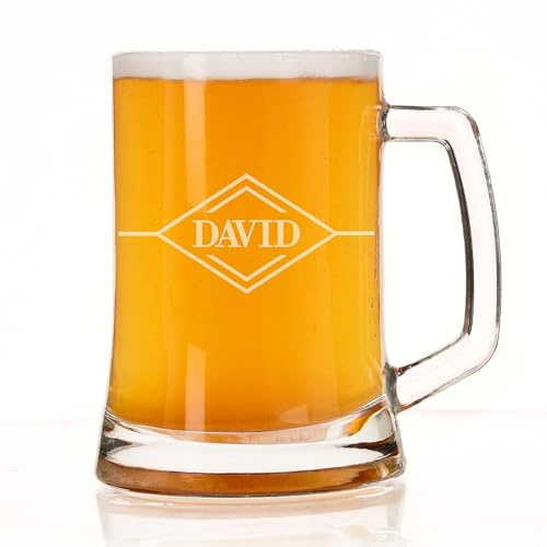 Always Looking Good Personalised Beer Glass - Beer Mug Engraved with Any Name with Geometric Design, Personalised Beer Glasses for Men, Tankard Custom Engraved Beer Stein Gift (Geometric Name)