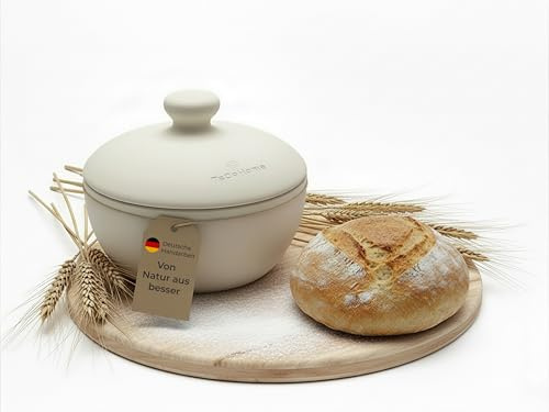 TeCoHome Brotbackform mit Deckel aus Naturton | Brotbacktopf & Brottopf zum Brot backen | Tontopf mit Deckel für knuspriges Brot wie vom Bäcker, Brotbackformen Keramik für perfekte Backergebnisse