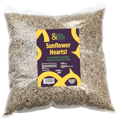 Cheap & Chirpy Sunflower Hearts Bird Food - 5 Litre Refill Bag - Wild Bird Feed - Finch Seed - Garden Bird Food For Outside Wild Birds