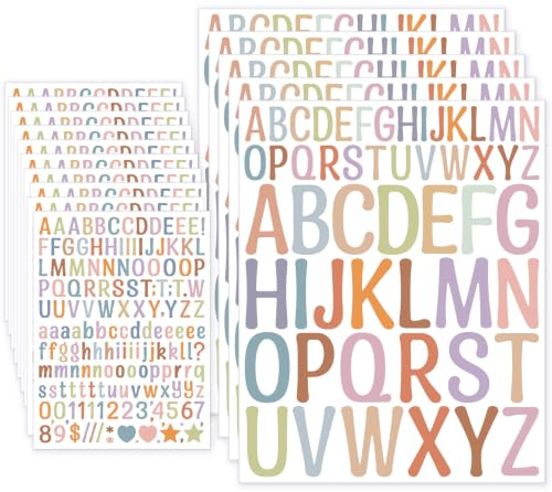 1860 Stk Aufkleber Buchstaben Bunt Klebebuchstaben Wetterfest 15 Blättern | Vinyl Buchstaben Aufkleber Groß Alphabet Sticker Selbstkleben für Scrapbooking DIY Schulkind