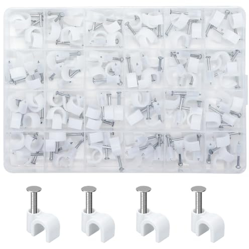 120 Pcs White Cable Clips, Wire Clips for Cables, Cable Nail Clipss, cCable Tacks Wire Tidy Clipss, for Ethernet, Electrical Cables, Telephone Line, TV USB Wires(M10, White)