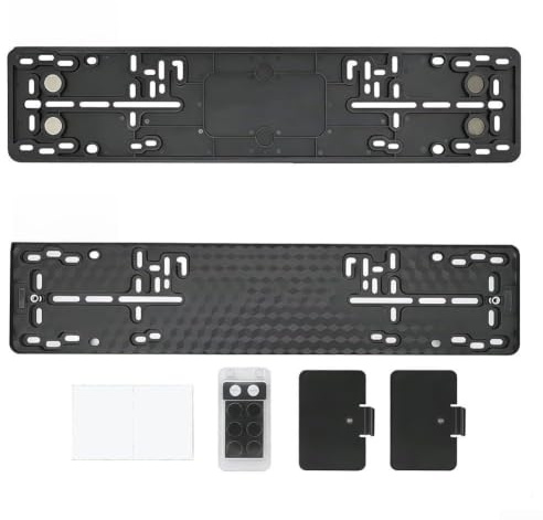 Reg Kennzeichenhalter für europäische Autos – Einbaurahmen mit Befestigungsset – rostfreie schwarze Abdeckung für Anhänger, Wohnmobil – Standardgröße 520 x 110 mm (4 Magnete)