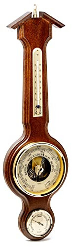 Fischer 4673-12 - Wetterstation - Wetterwarte mit Thermometer, Barometer, Hygrometer - Echtholz-Gehäuse Made in Germany