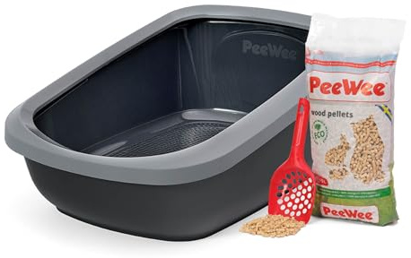 PeeWee Katzentoilette EcoGranda Katzenklo Schale offen Katzen WC inkl. 3kg Streu, Farbe:Grau