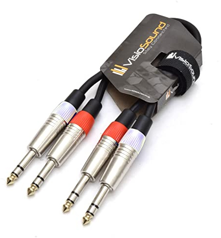 2 x 6.35mm 1/4 Stereo TRS Jack Cable / Balanced Twin Lead (Black, 0.5m) | Noiseless OFC Balanced Signal, Audio, Patch Cable / 5 Colours
