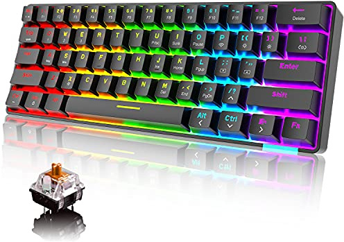 60% Teclado mecánico Cableado / inalámbrico Teclado Bluetooth 5.0 61 teclas RGB Rainbow LED retroiluminado USB tipo C Teclado para juegos a prueba de agua Teclas anti-fantasma (interruptor marrón)