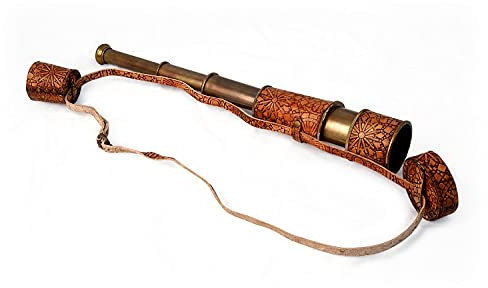 RII Antikes Dekor Spyglass, Piratenteleskop mit Ledertasche, Handteleskop für Abenteuerbegeisterte, Monokular Nautisches Dekor zum Verschenken, Reisende, Mandala Vintage, 40,6 cm