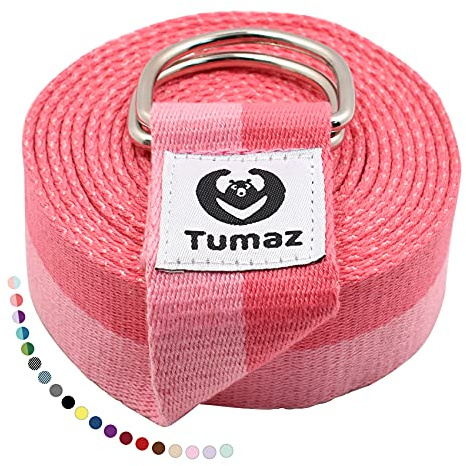 Tumaz Sangle de yoga/sangle de yoga [15+ couleurs, 180/240/304 cm] Coton avec boucle en D extra sûre, réglable, durable et confortable, texture délicate – Parfait pour l'étirement et le fitness