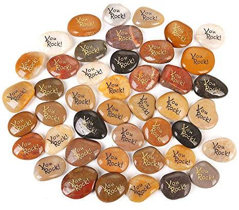ROCKIMPACT 50 Stück You Rock Steine mit Spruch Glück Gravierte Steine Gravur Inspirierende Steine Glücksbringer Ermutigung Dankbarkeit Geschenk Glückssteine (Großhandel, je 5-8 cm)