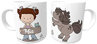 Kilala Namens-Tasse Pferd Kunststoff Mädchen Reiterhof Pony Kiga emmapünktchen, inkl. Geschenkverpackung