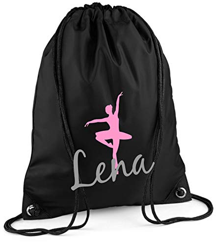 Turnbeutel mit Namen | inkl. NAMENSDRUCK | Motiv Ballett-Tänzerin | Personalisieren & Bedrucken | Sportbeutel Mädchen Kinder pink Ballerina lila