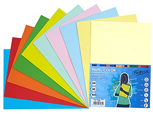 Pack 100 Hojas de Papel de Colores Pastel e Intenso Tamaño A4 80g