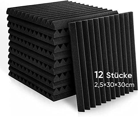 Fstop Labs 12 Stücke Akustikschaumstoff, 2,5x30x30 cm, 3D Hochdichte Schallabsorber Wand, Hall-Echo-Fliesen reduzieren, Schalldämmung für Tonstudio, Aufnahmestudios, Büro