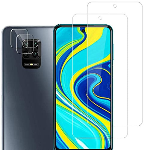 Dision [2 Piezas] Protector de Pantalla Compatible con Redmi Note 9S/Note 9 Pro(QH) +[2 Piezas] Protector de Lente de Cámara[Instalación Fácil,HD Transparente] Vidrio Templado