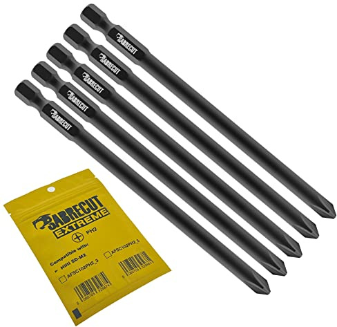 SabreCut 5pcs AFSC102PH2_5 102mm PH2 Embouts autofeed placo | Compatible avec Hilti SD-M2 SDM2 102/4, robuste, pour placo, pochette incluse, design simple extrémité