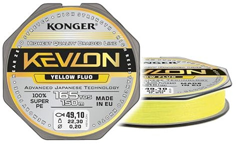 Geflochtene Schnur KONGER KEVLON Fluo Gelb 4-Fach Braided Line Angelschnur 150m 0,12-0,25mm (0,07€/m) (0,20mm/22,30kg)