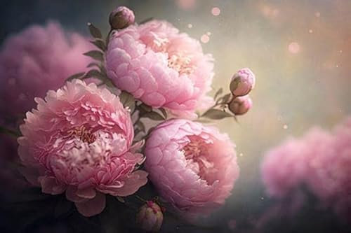 adrium Leinwand-Bild 90 x 60 cm: Festlicher Hintergrund Bokeh rosa Pfingstrosen. Generative KI. (199186694)
