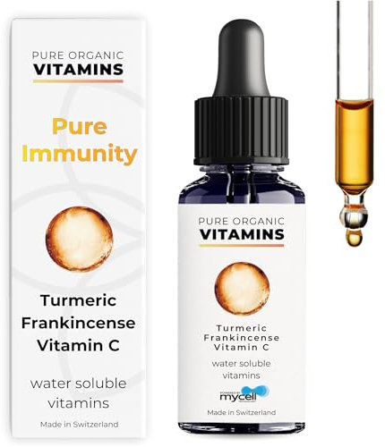 Ingestible Immune System Drops - High Strength Vitamin C with Turmeric Curcumin and Frankincense - 99% Absorption Rate - 40 Day Supply - Swiss Made - Add 5 Drops to Any Drink - Vegan