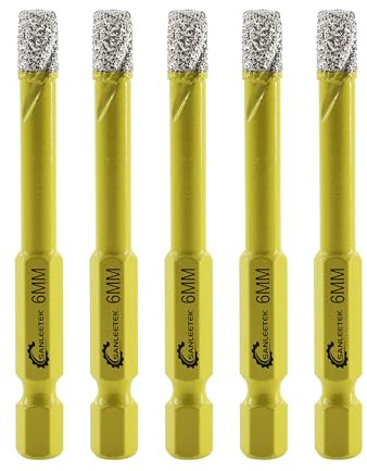 Juego de Brocas Diamante Seco - 5piezas 6mm Sierra Perforadora con Mango Hexagonal Cambio Rápido para Cerámica Porcelana Granito Mármol Cuarzo Gres SANLEETEK