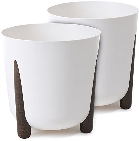 Pot de fleurs TULMERO mat, pot de fleurs en plastique, pot décoratif pour grandes et petites plantes, lot de 2 pots de fleurs, pots de fleurs, pots d'herbes aromatiques, (lot de 2) blanc, ø 34 cm
