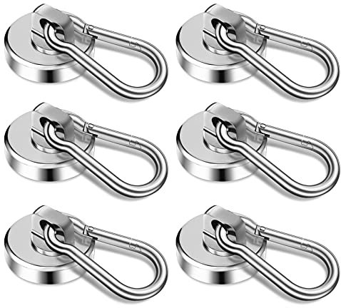 GothicBride 6pcs Ganchos Magneticos Potente 17kg Imanes con Gancho, Imanes Neodimio Gancho con Mosquetón Giratorio para Cocina, Baño, Taquillas