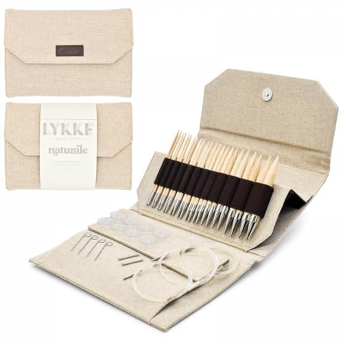 Lykke Austauschbare Stricknadeln, Naturale Holz, 8,9 cm, Stricknadel-Set Beige Jute Leinwand