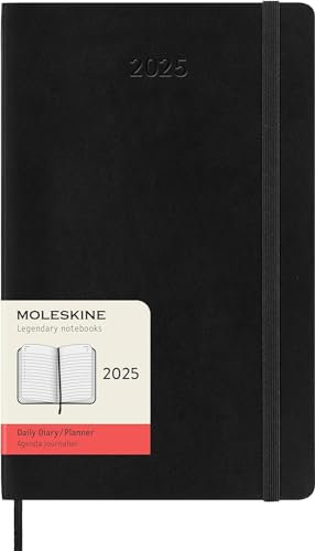 Moleskine Daily Planner, Agenda Giornaliera 12 Mesi 2025, Copertina Morbida e Chiusura Elastica, Colore Nero, Formato Large 13x21 cm