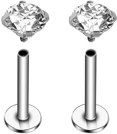 Decentraland 16G Silber Ohrstecker CZ Labret Nase Tragus Knorpelschmuck aus Chirurgenstahl mit Innengewinde Piercingschmuck für Helix, Muschel, Lippe, Nase, Ohrring für Frauen