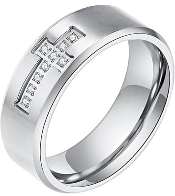 JewelryWe Joyería 2 piezas Anillos de ansiedad para hombres de acero inoxidable cruz de oración bíblica anti-ansiedad Spinner Anillo de giro Banda de rodillos Banda de estrés grabado en negro plateado