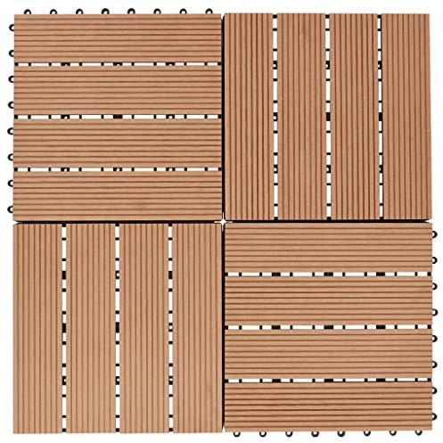 Swpsd 11 pcs Decking Tiles Decking Boards Flooring Deck for Patios, Balcony, Bathrooms, or Pool or Spa Area WPC 30x30 cm 1 sqm Teak Colour Option3