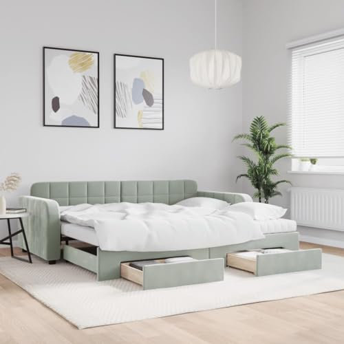 CKioict Palettenbett Modernes Bettgestell Jugendbett Tagesbett Ausziehbar mit Schubladen Hellgrau 90x190 cm SamtGeeignet für Gästezimmer, B&Bs, Schlafzimmer