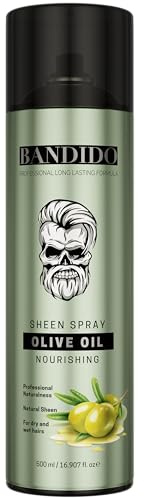 Bandido Olive Oil Sheen Spray 500ml – Glanzspray Haare mit Anti Frizz Effekt, Hair Gloss & Hair Shine, Styling-Spray für glänzende Haare, Finishing-Spray, Haarpflege Spray, Pflegespray Haare