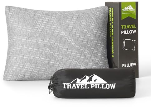 PEUJEW Shredded Memory Foam Pillow, Travel Size Pillow Camping Pillow Breathable and Soft, Ideal Car Backpacking Hiking Airplane