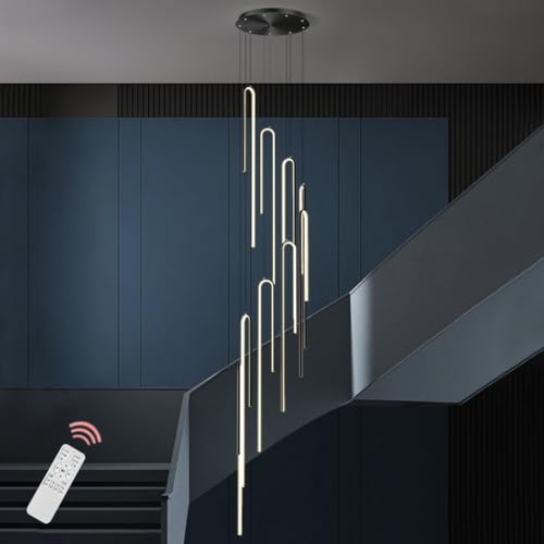 DOCJX Pendelleuchte LED 246W Treppe Moderne Pendellampe Höheverstellbar Lüster Dekoratives Kronleuchter Dimmbar Treppenhaus Hängeleuchte Für Treppe Wohzimmer Esszimmer Schlafzimmer Deckenleuchte Schwa