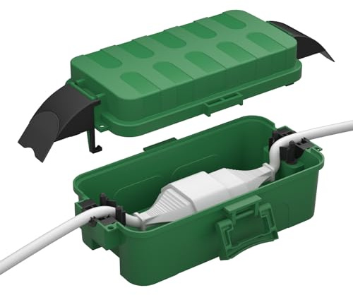 RESTMO Boîte à Câbles Étanche IP55 (15×8,1×4,5cm) – Avec Cache-Bouclier Amovible, Résistante aux Intempéries pour Rallonge, Prises de Jardin, Minuterie Extérieure (Couleur:Vert)