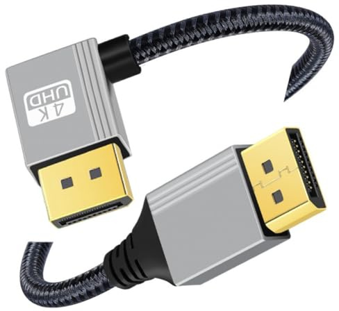 chenyang Câble DisplayPort vers DisplayPort coudé à 90 degrés vers la gauche 4K @ 60 Hz 32,4 Gbit/s Haute vitesse Câble tressé plaqué or 2,0 m