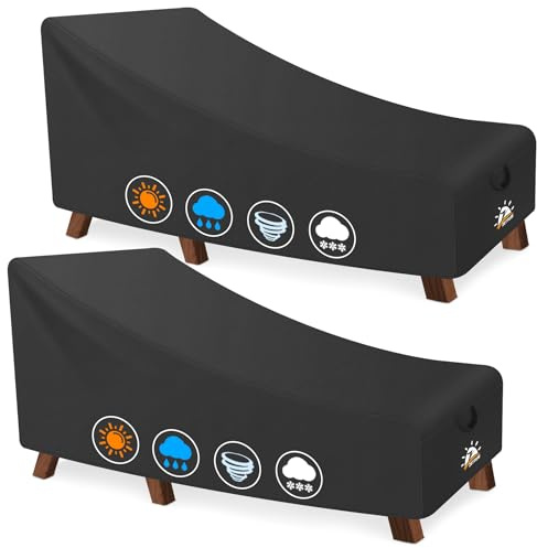 Zettum 213 x 81 x 81 cm skydd för solstol 2-pack, 600D Oxford PU-beläggning trädgårdsliggskydd, vattentätt och UV-beständigt skydd för liggstol, liggstol presenning