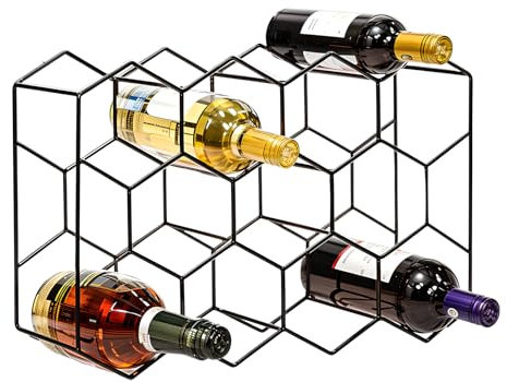 Dokeno Modernes Schwarzes Weinregal Metall für 14 Flaschen - 3-Stufiges Weinregal Klein - Flaschenregal für Tisch, Schrank & Speisekammer - Keine Montage Erforderlich