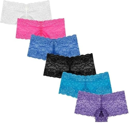 aotuo0608 Womens Underwear Cotton Panties for Women High Waist French Knickers Floral Lace Panties Stretchy Sheer Underpants Pack of 6 (UK, Alpha, L, Regular, Regular, 6 Pack)